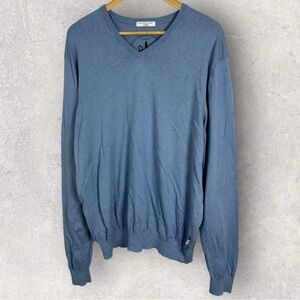 Vans Gils Dutch Tailors Silk Cashmere Blue V-Neck Sweater Mens Size XXL Knit Vtg
